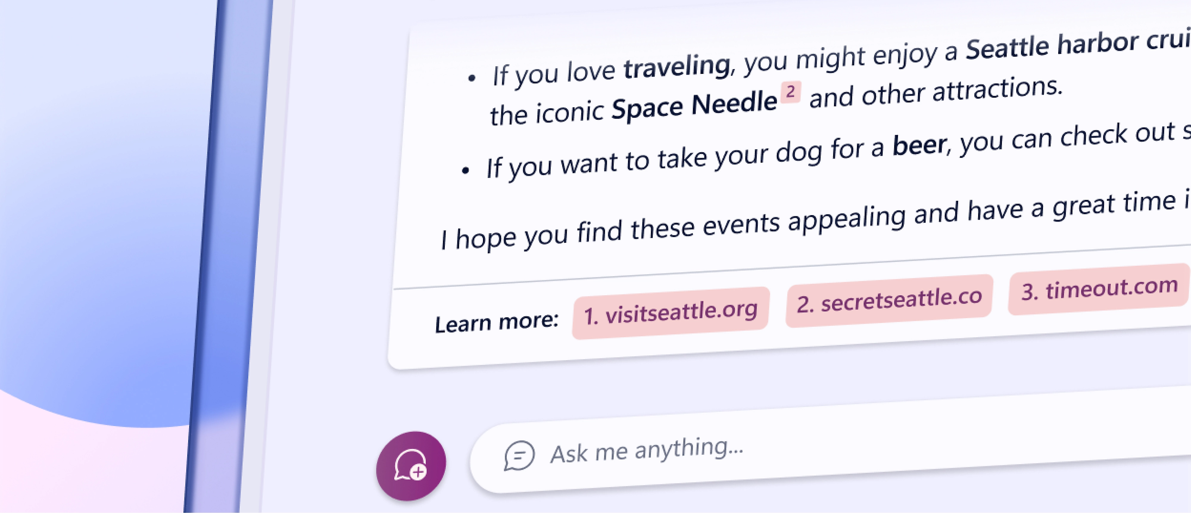 A screenshot of a chat with AI-powered search